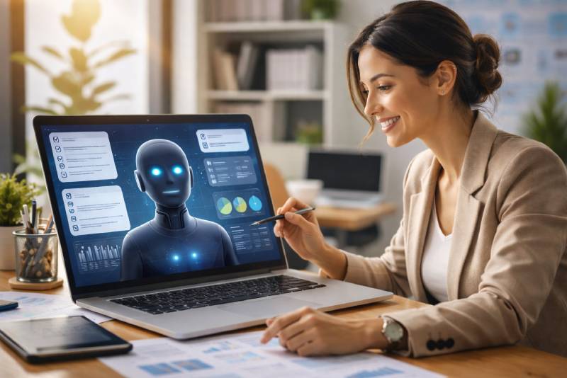 Woman working with AI